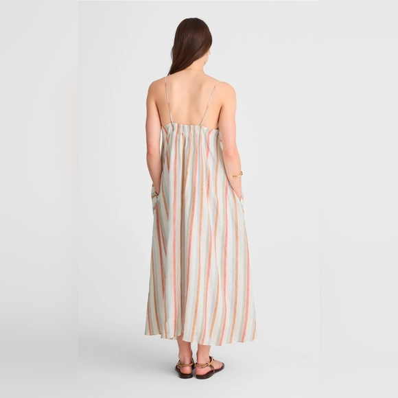 Madewell Striped V-Neck Midi Dress in 100% Linen - Picture 4 of 11